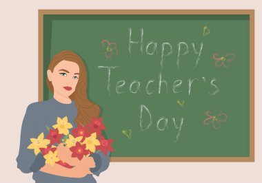 Öğretmenler Günün kutlu olsun. Çizgi film tarzında şirin vektör illüstrasyonu