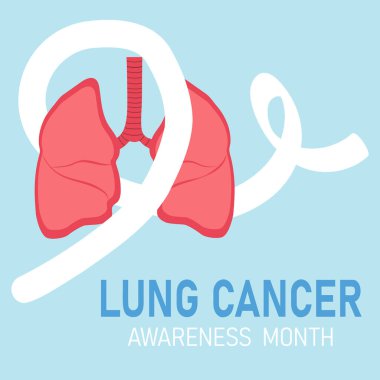 Akciğer kanseri farkındalığı ayı. Akciğerlerin ve beyaz kurdelenin vektör çizimi.