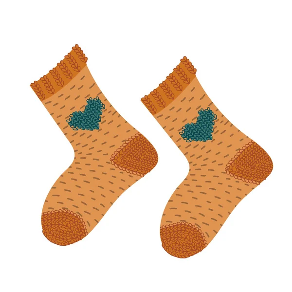 Pár Vlněných Pletených Ponožek Roztomilé Izolované Ponožky Vektorová Ilustrace — Stockový vektor