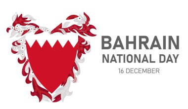 Bahreyn 'in Yıldönümü Bayrağı. Arapça kaligrafi. Pankart, arkaplan, poster ve diğerleri için vektör.