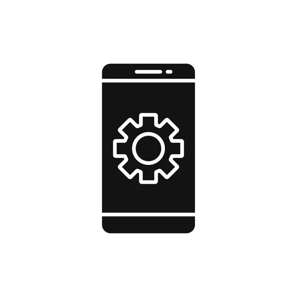 Mobiele Telefoon Pictogram Met Instellingen Teken Mobiele Telefoon Zwart Pictogram — Stockvector