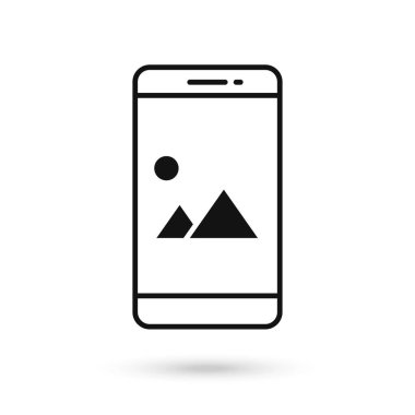 Cep telefonu düz tasarımı ve fotoğraf işareti.