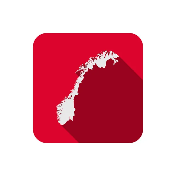 ノルウェーの地図 長い影を持つ赤の正方形に隔離されたシルエット — ストックベクタ