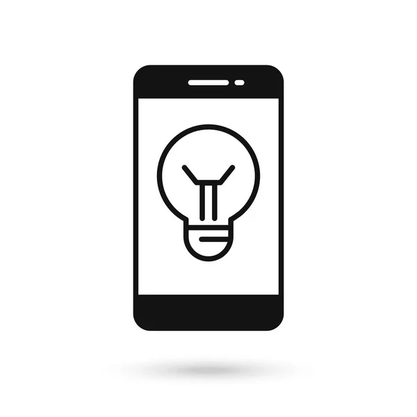 Ikon Desain Telepon Genggam Datar Dengan Tanda Light Bulb - Stok Vektor