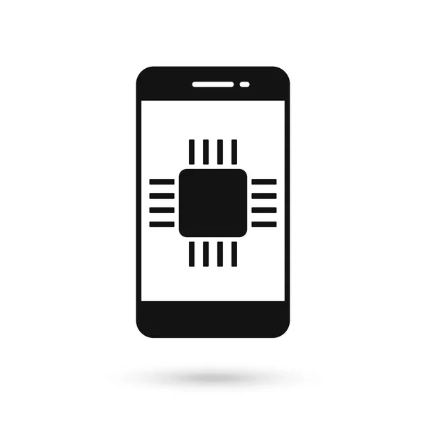 Иконка Мобильного Телефона Плоского Дизайна Чиповым Знаком Cpu Gpu — стоковый вектор