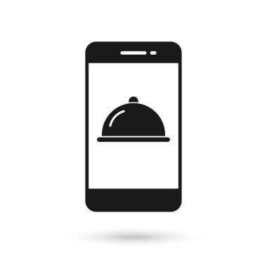 Yemek tepsisi sembollü cep telefonu düz tasarım simgesi