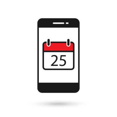 Takvim simgesi ile 25 tarihli cep telefonu düz tasarım simgesi