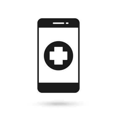 İlk yardım çantası sembollü cep telefonu düz tasarım simgesi