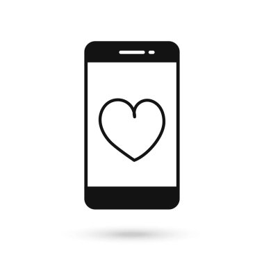 Kalp simgesine sahip cep telefonu düz tasarım simgesi