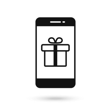 Hediye kutusu simgesiyle cep telefonu düz tasarımı.