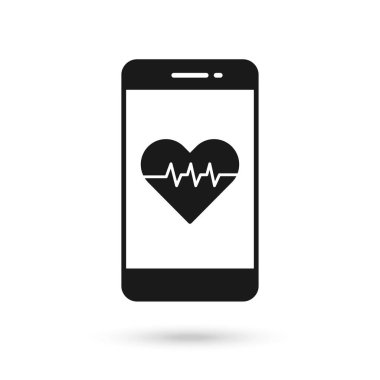 Kalp atışı işaretli cep telefonu düz tasarımı.