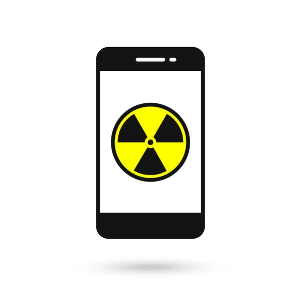 放射線サイン付き携帯電話のフラットデザイン — ストックベクタ