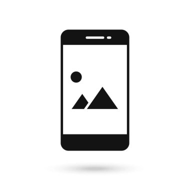 Cep telefonu düz tasarımı ve fotoğraf işareti.