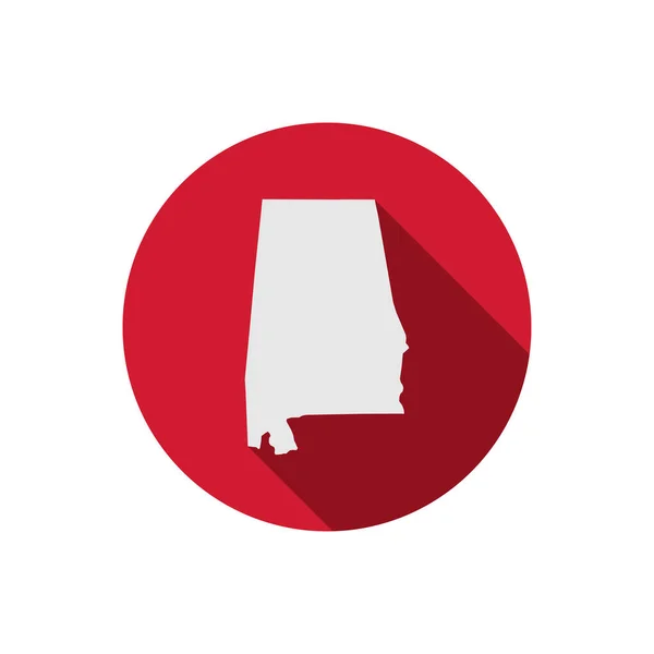 Alabama Mapa Czerwonym Kole Długim Cieniem — Wektor stockowy
