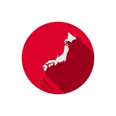 Japonya haritası. Siluet, uzun gölgeli kırmızı dairede izole edilmiş.