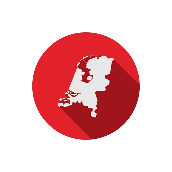 Mapa Holandii Czerwonym Kole Długim Cieniem — Wektor stockowy