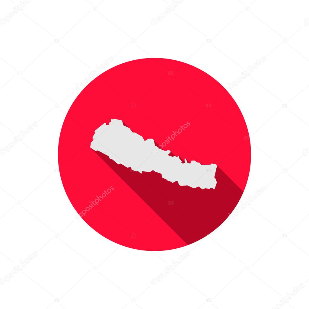 Map of Nepal on red circle with long shadow