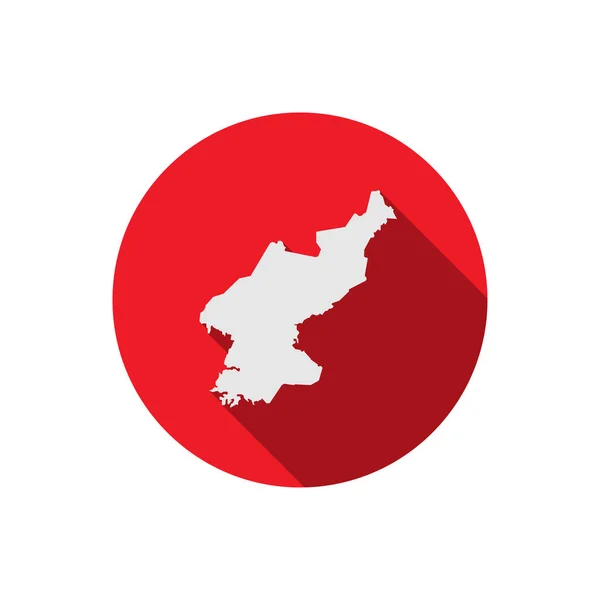 Mappa Della Corea Del Nord Cerchio Rosso Con Lunga Ombra — Vettoriale Stock