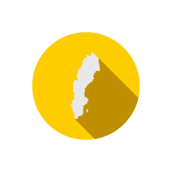 Карта Швеции Изолированы Желтом Круге Длинной Тенью — стоковый вектор