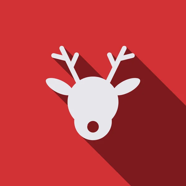 Christmas Reindeer Character Isolated Red Background Long Shadow — Stock Vector