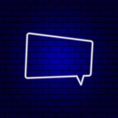 Neon Spech Baloncuk Pankartı Karanlık Boş Grunge Brick Arkaplanı.