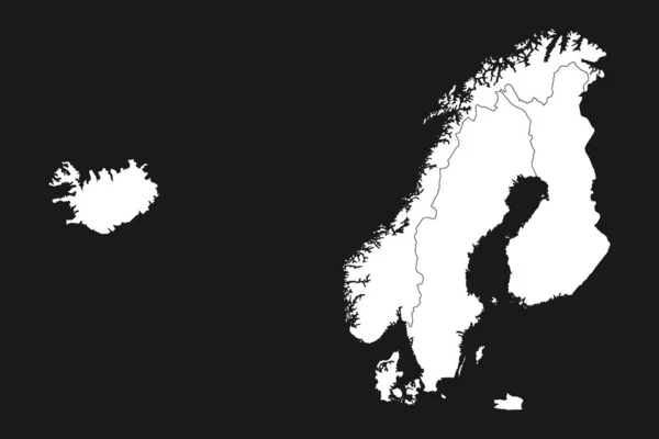 スカンディナヴィア地図黒の背景 — ストックベクタ