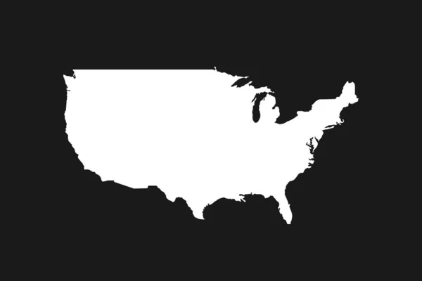 Mappa Silhouette Stati Uniti America Sfondo Nero — Vettoriale Stock