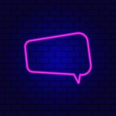 Neon Spech Baloncuk Pankartı Karanlık Boş Grunge Brick Arkaplanı.