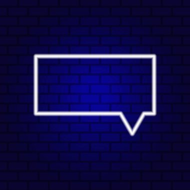 Neon Spech Baloncuk Pankartı Karanlık Boş Grunge Brick Arkaplanı.