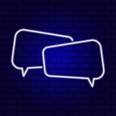 Neon Spech Baloncuk Pankartı Karanlık Boş Grunge Brick Arkaplanı.