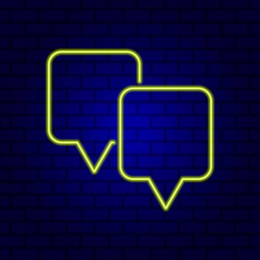 Neon Spech Baloncuk Pankartı Karanlık Boş Grunge Brick Arkaplanı.