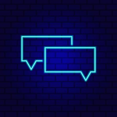 Neon Spech Baloncuk Pankartı Karanlık Boş Grunge Brick Arkaplanı.