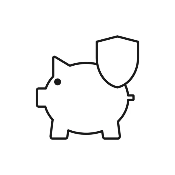 Piggy Bank Lijn Pictogram Met Bescherming Teken — Stockvector