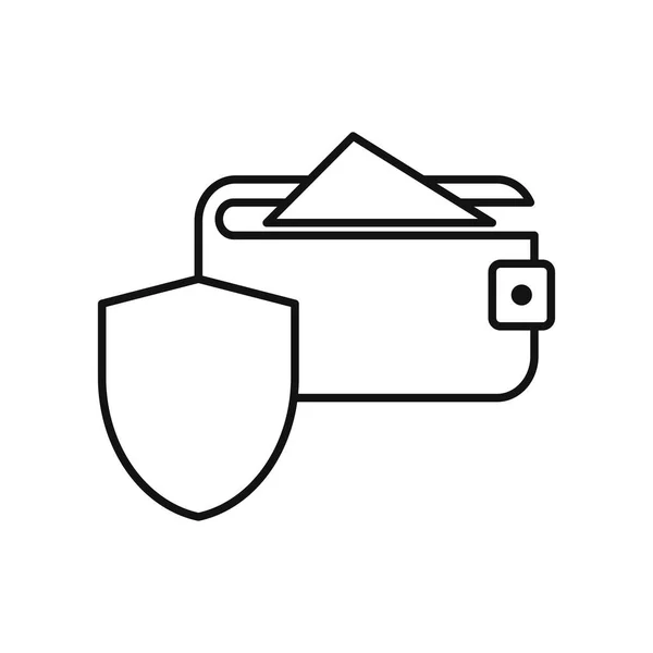 Portefeuille Ligne Icône Avec Argent Signe Protection — Image vectorielle