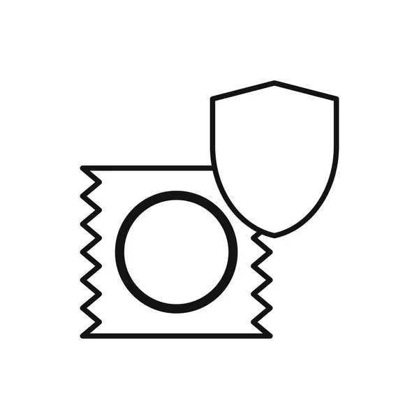 Kondomförpackning Ikon Med Skyddsskylt — Stock vektor