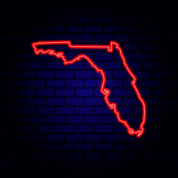 Florida 'nın neon haritası tuğla duvar arka planında.