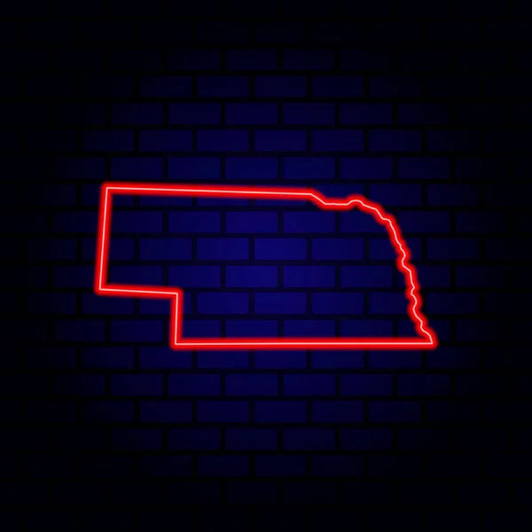 Carte Néon État Nebraska Sur Fond Mur Briques — Image vectorielle