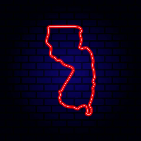 Neon Map Bundesstaat New Jersey Auf Backsteinmauer Hintergrund — Stockvektor