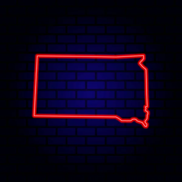 Carte Néon État Dakota Sud Sur Fond Mur Briques — Image vectorielle