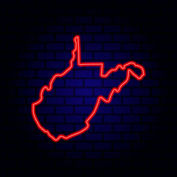 Carte Néon État Virginie Occidentale Sur Fond Mur Briques — Image vectorielle