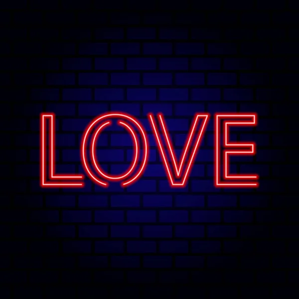 Πινακίδα Νέον Λέξη Αγάπη Στο Φόντο Τούβλο — Διανυσματικό Αρχείο