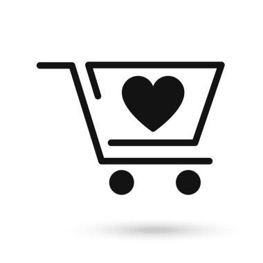 Kalbi olan alışveriş arabası, düz tasarım..