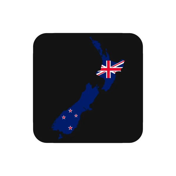 ニュージーランド地図シルエットと黒の背景の旗 — ストックベクタ