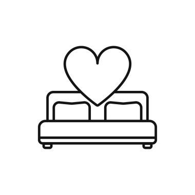 Kalp ikonu vektör illüstrasyonlu aşk yatağı.