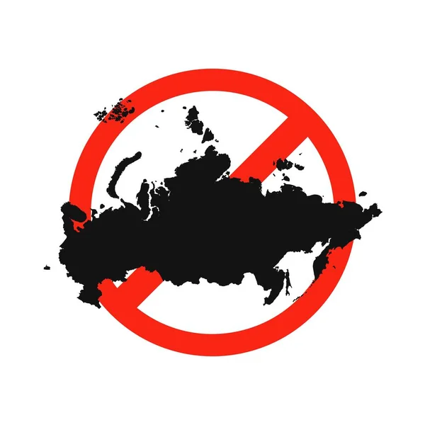 Fermate Gli Aggressori Russi Rosso Segno Proibente Con Mappa Russia — Vettoriale Stock