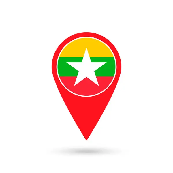 Ponteiro Mapa Com Contry Myanmar Bandeira Myanmar Ilustração Vetorial — Vetor de Stock
