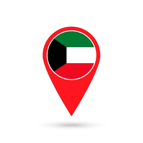 Puntero Mapa Con Contry Kuwait Bandera Kuwait Ilustración Vectorial — Vector de stock