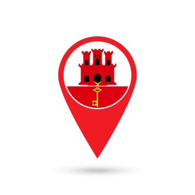 Cebelitarık 'la harita işaretçisi. Cebelitarık bayrağı. Vektör illüstrasyonu.