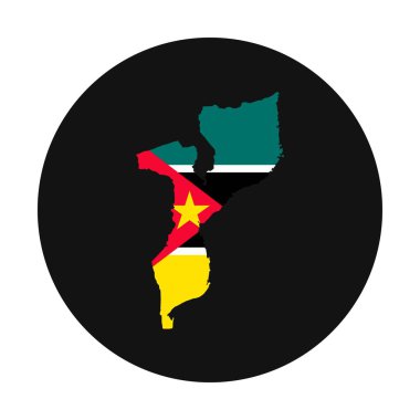 Siyah zemin üzerinde bayrak olan Mozambik harita silueti