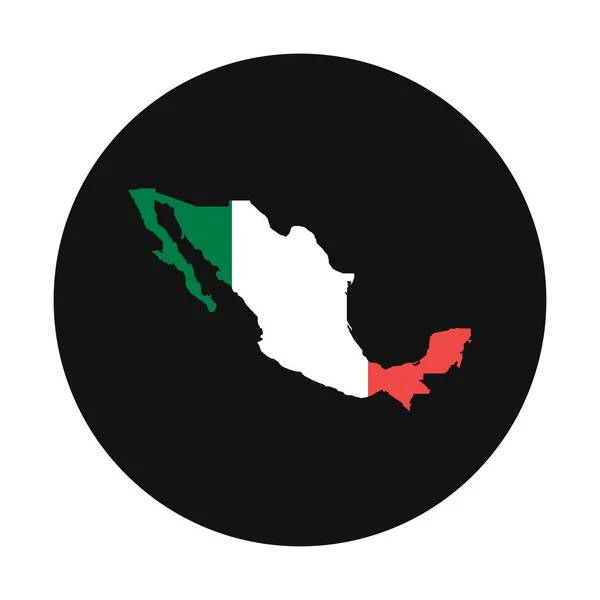 México Mapa Silhueta Com Bandeira Sobre Fundo Preto — Vetor de Stock